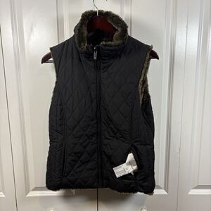 Weatherproof Black Quilted Vest Women M Faux Fur Lined Winter Cozy Warm